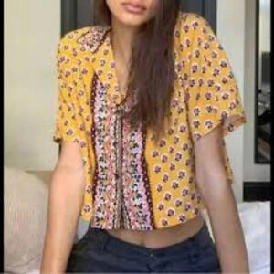 Urban Outfitters Yellow Flutter Sleeve Crop Blouse